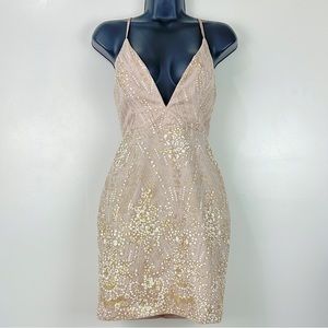 Hello Molly Fig Tree Bodycon Cocktail Mini dress Champagne Gold M - worn once